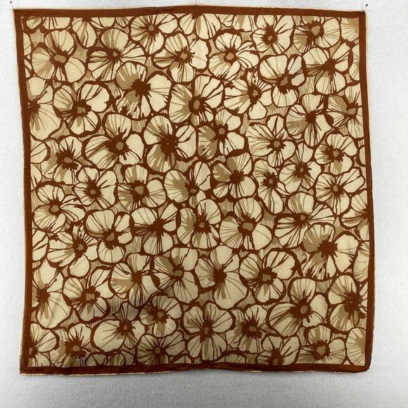 Vintage Scarf Silk Hand Rolled Floral Bandana Square Brown 31" x 30" - Picture 3 of 13